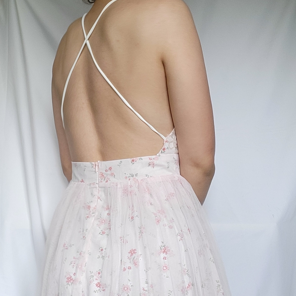 Double Crazy Cute Backless Light Pink Floral Dress With Sequin And Tulle
